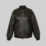 Oversized Bomber Jacket with Rub-off Effect